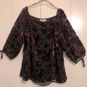 ADIVA sheer velvet floral off shoulder top